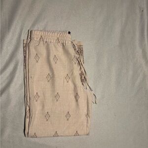 Elegant Beige Patterned Women's Wide Leg Pants